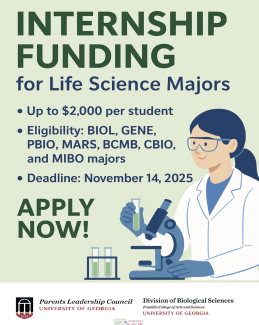 Advertisement for Internship Funding for Life Science Majors